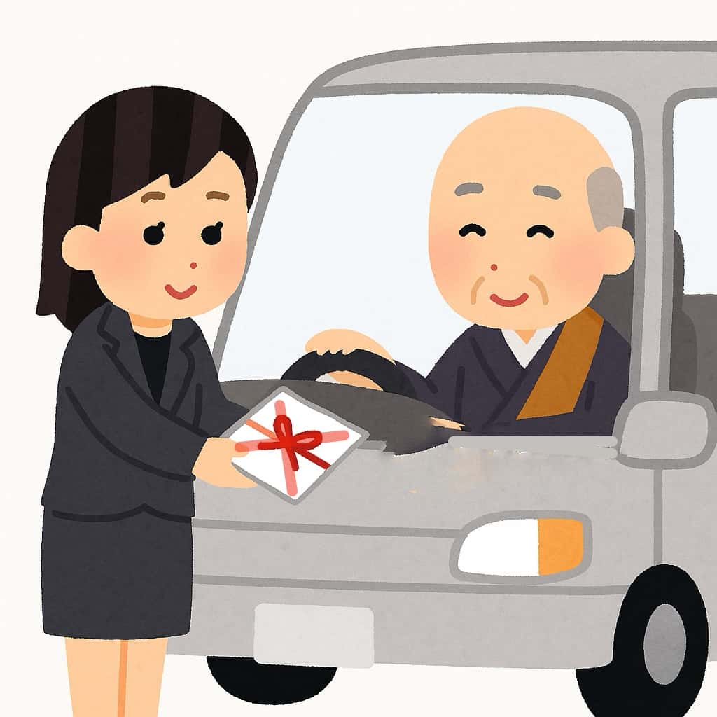 お坊さんのコインパーキング代金は不要という説明イラスト画像