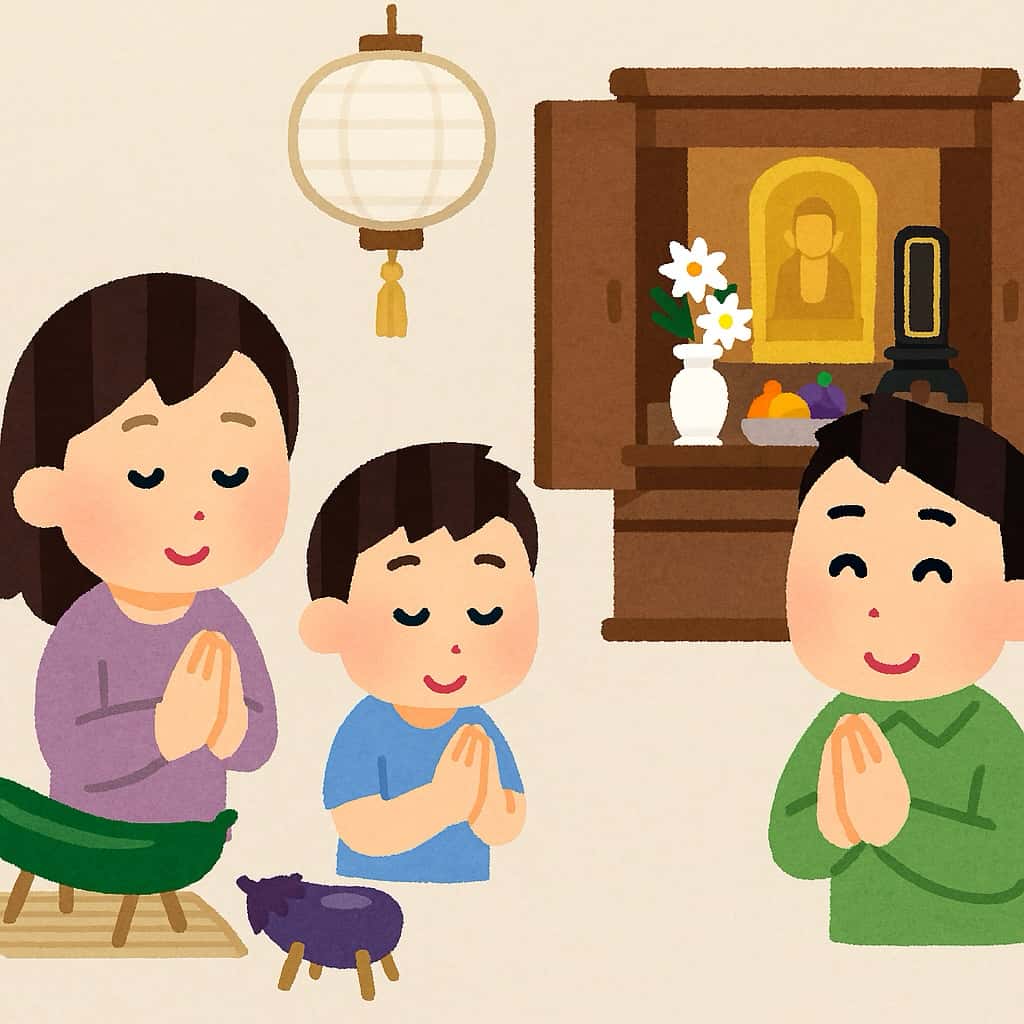 浄土真宗の盂蘭盆会に精霊馬(ナスやキュウリ)を飾ってもいいイラスト画像