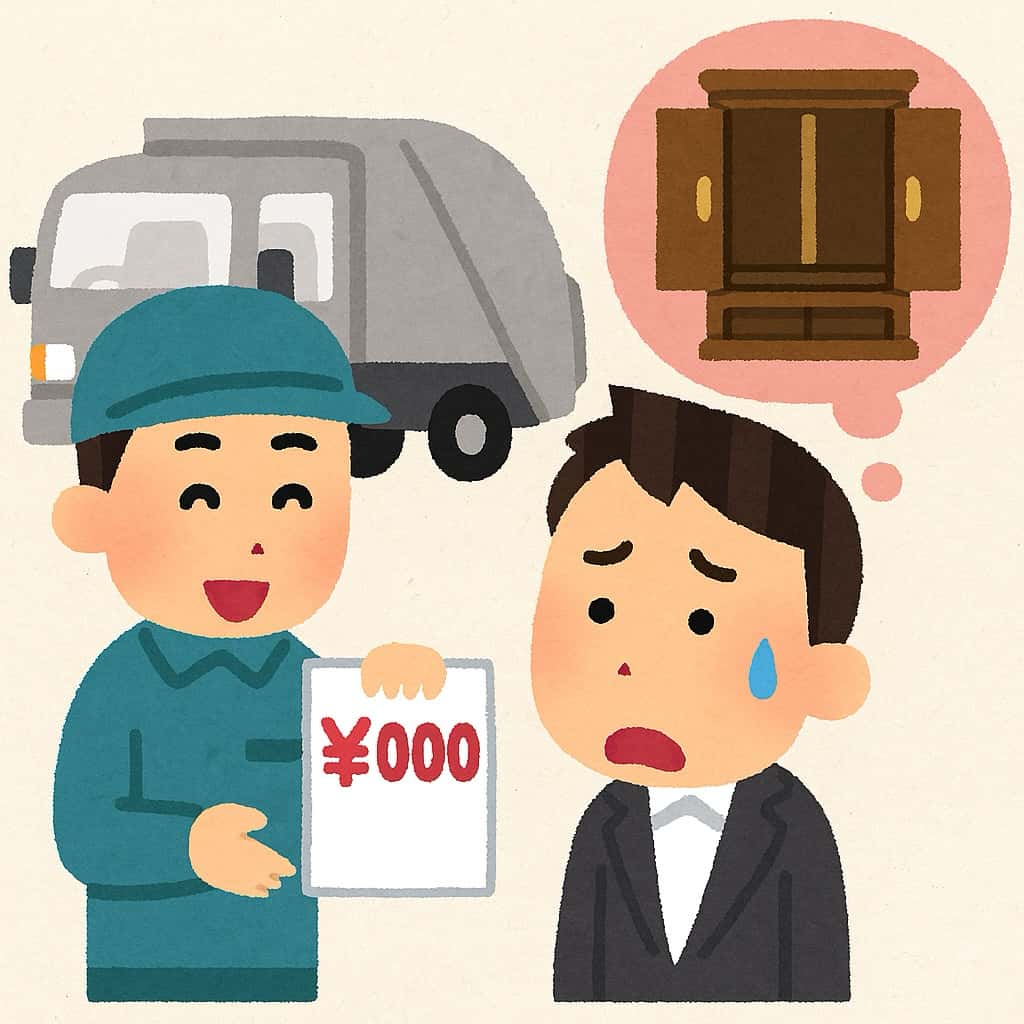 仏壇処分に高額請求されてるイラスト画像