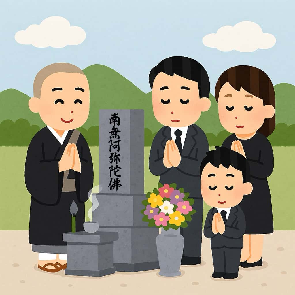 墓前法要時間と法要の服装についてのイラスト画像