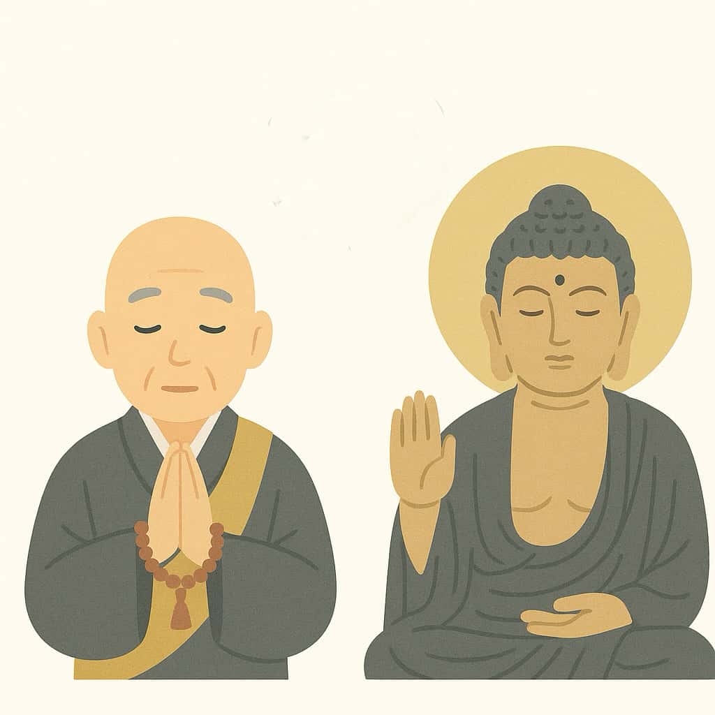 お坊さんと阿弥陀如来のイラスト画像