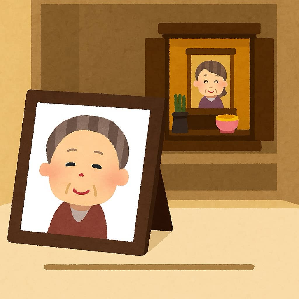 大きな遺影写真と小さな遺影写真のイラスト画像