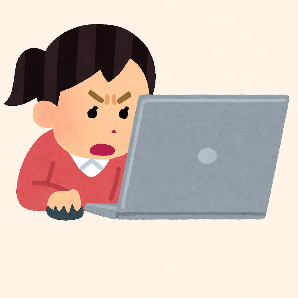 パソコンで法要の事を調べている女性 イラスト画像