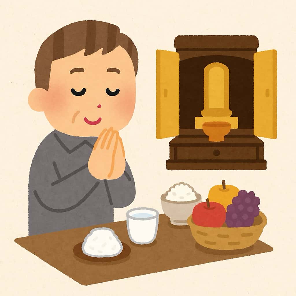 お仏壇に供えるお水（浄水）の説明イラスト画像