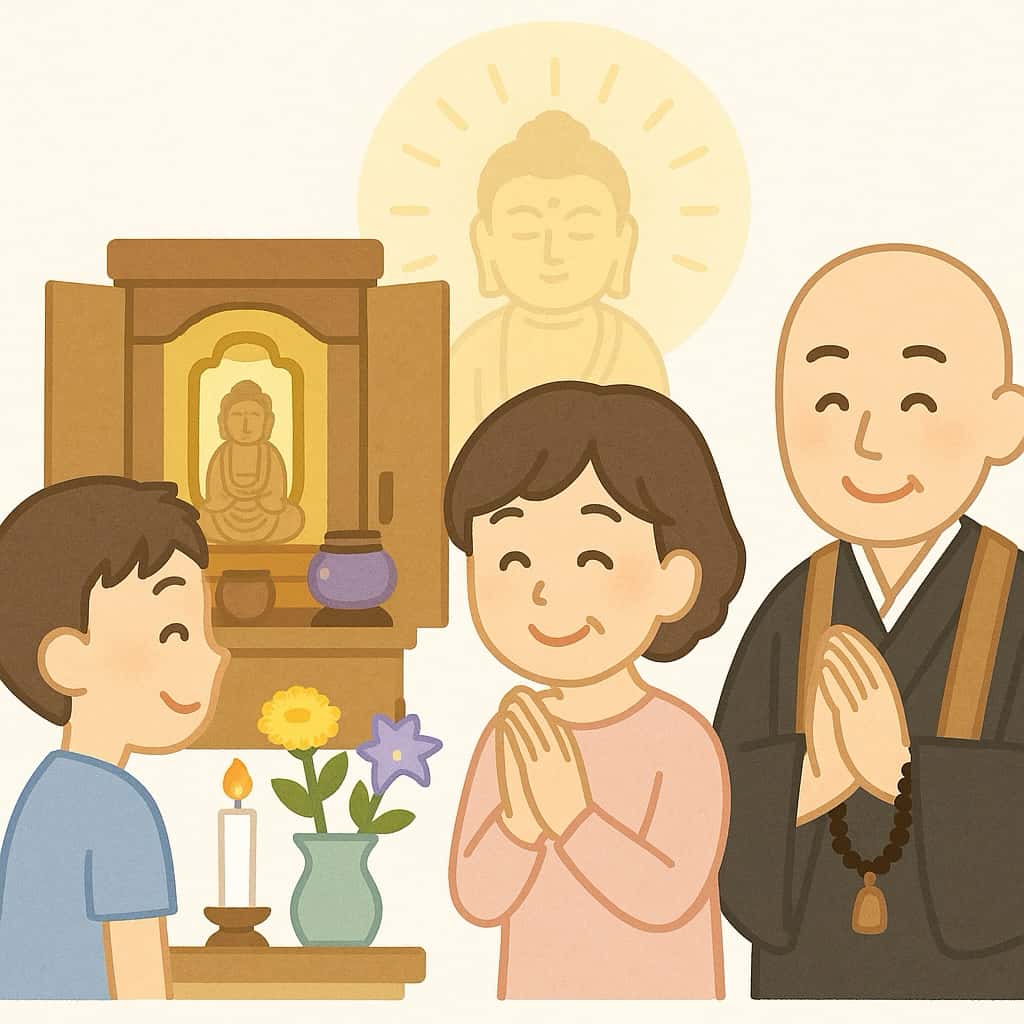 浄土真宗の初盆法要のお供物についてのイラスト画像